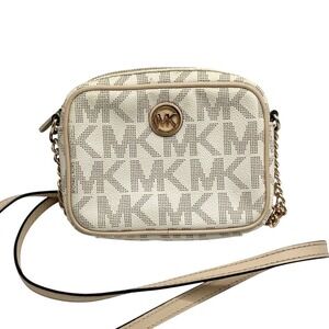 Auth. Micheal Kors Fulton Small Crossbody Bag,Top Zip Chain MK Signature AI-1508